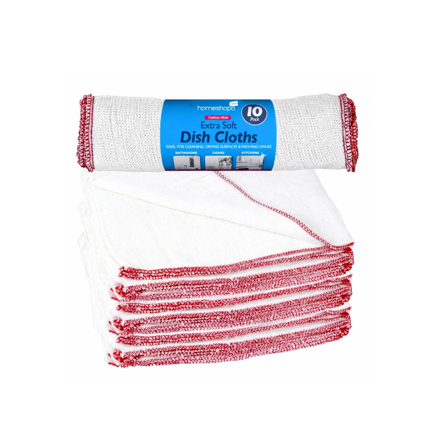 Homeshopa.com 10 Pack Homeshopa Cotton Dish Cloths, White Soft Super Absorbent Home Kitchen Cleaning Scrubbing Washing Up Dishcloths, Washable & Reusable Tea Towels For Cleaning, Drying Surfaces, Washing Dishes