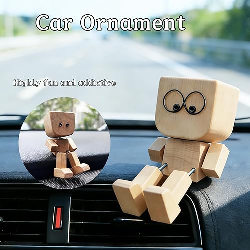 Miniatura 6 de Figura de hombre de madera agitada con 12 caras magnéticas intercambiables, muñeca de madera hecha a mano, decoración de escritorio vibrante para