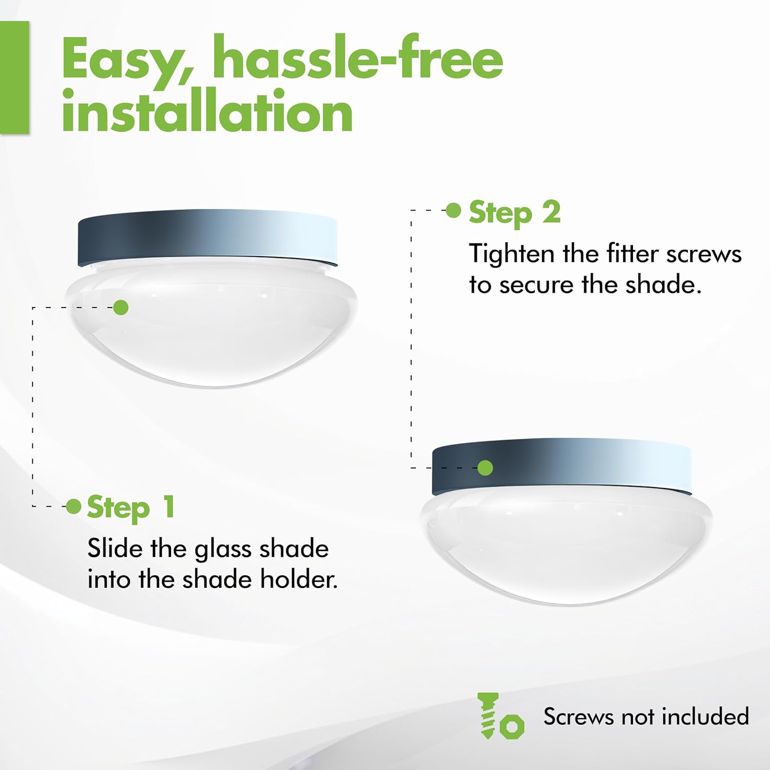 KOR Mushroom Glass Shade Replacement for Ceiling Light Fixtures, 8 Inch Fitter Glass Light Shade, White Interior, Smooth Curved Edge, Durable Glass Cover