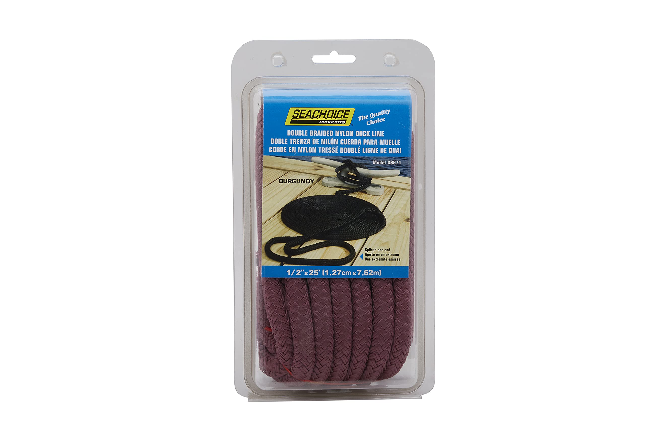 Seachoice Double-Braid Nylon Dock Line w/Eye Splice, Pre-Shrunk, Heat Stabilized, 1/2 in. X 25 Ft., Burgundy
