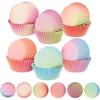 LWMTT Pack of 300 Muffin Cases Paper Mini Muffins Paper Cases 6 Colour Muffins Paper Cases Food Grade Gradient Design Cupcake Cases for Baking Dessert Party Birthday Wedding