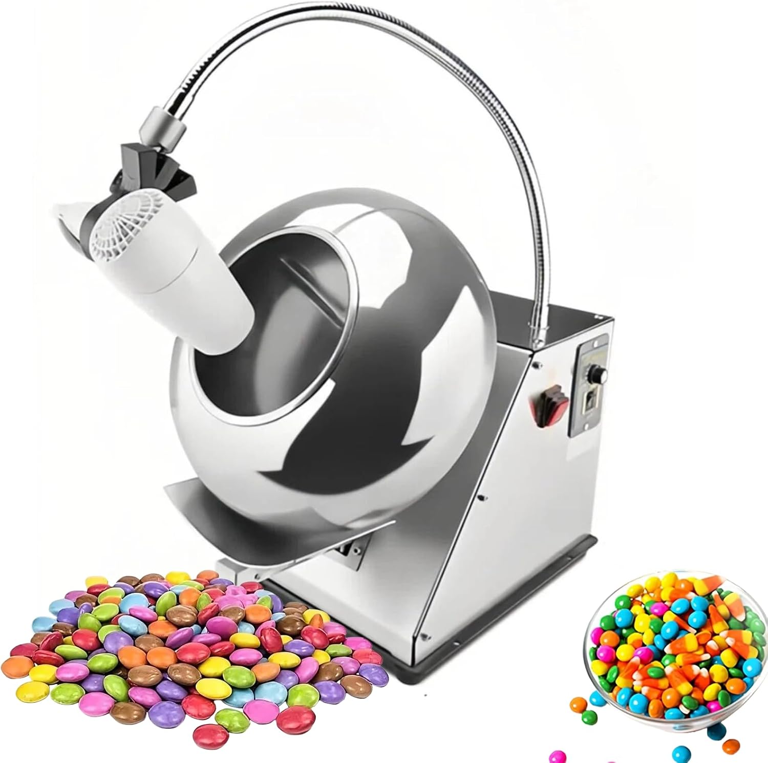 Commercial Sugar Coating Machine,Small Commercial Mini Chocolate Panning Machine, 2-5kg/H Chocolate Polishing Equipment,Candy Nut Coater for Food & Pharmaceutical Industries (With Hair Dryer)