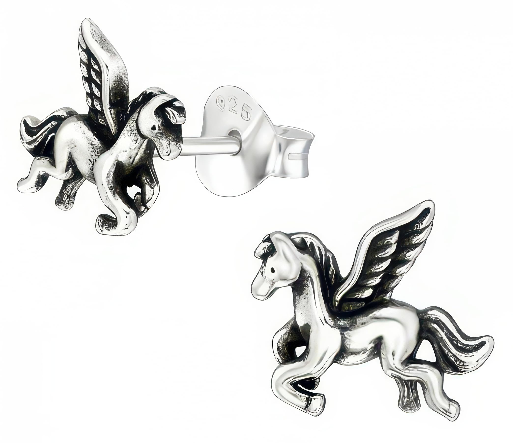 925 Sterling Silver Pegasus Stud Earrings