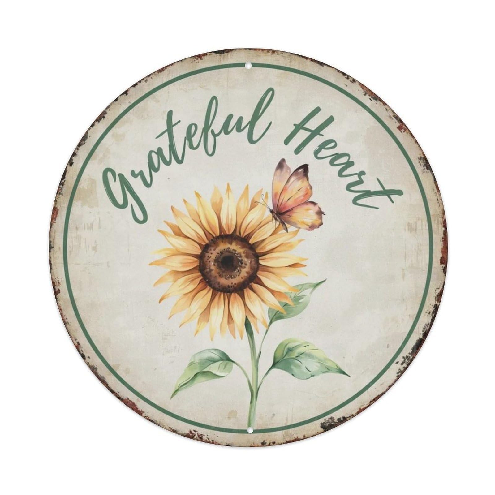 Grateful Heart Watercolor Metal Tin Sign Plaque