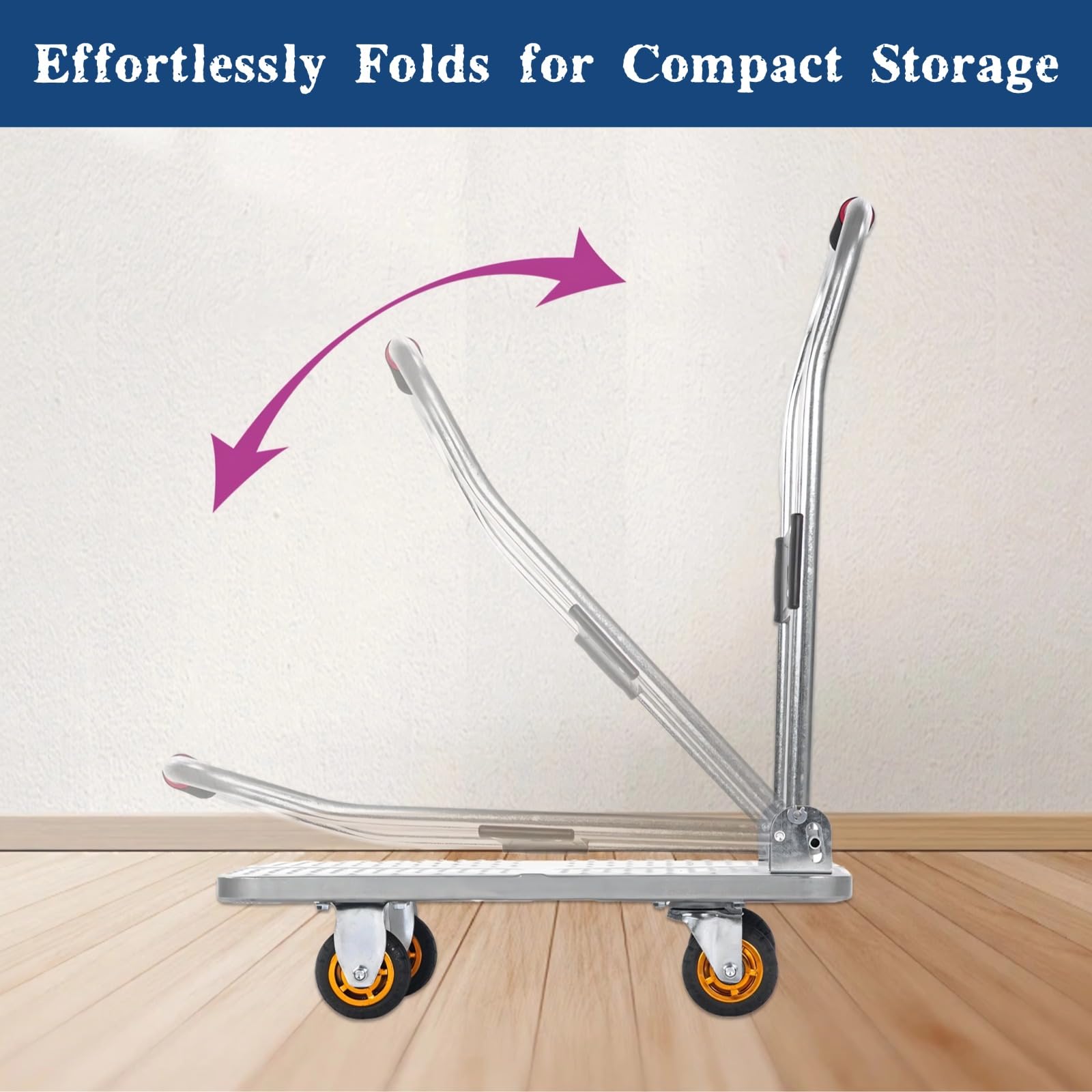 Carrello pieghevole resistente con ruote 60 x 40 cm Tlley per un facile sollevamento di carichi pesanti e transatlantico, piattaforma pieghevole versatile per trasloco di forniture e attrezzature