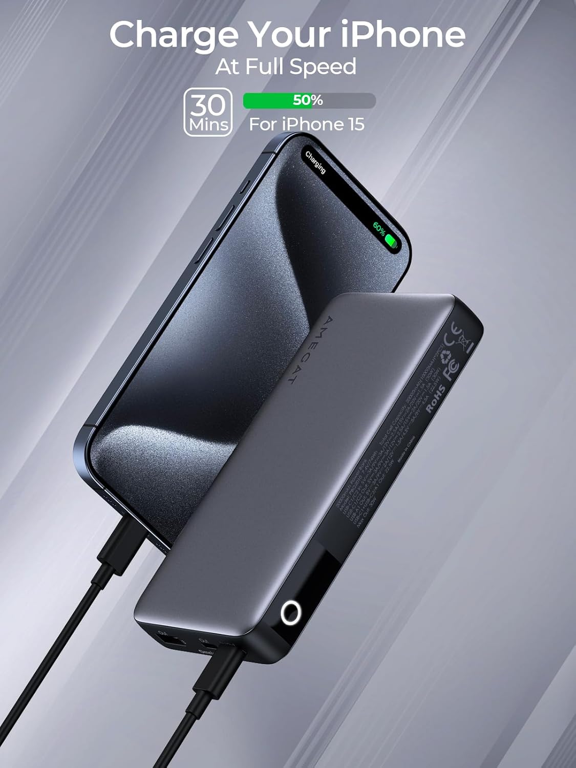 Charging an iPhone with AMEGAT Power Bank