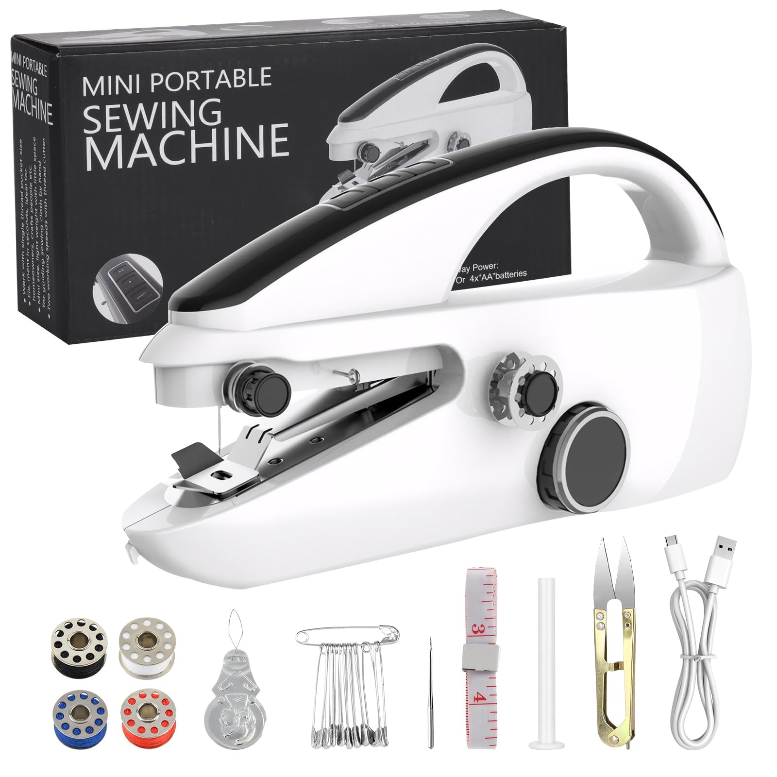 Sewing Machine, Handheld Sewing Machine for Beginners, Two Speed Adjustment Electric Mini Sewing Machine, Easy to Use and Fast Stitch Suitable for Clothes,Fabrics, DIY Home Travel (Black)