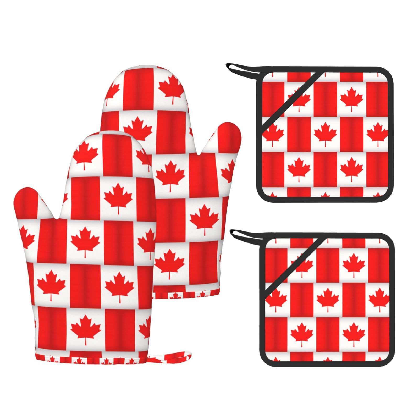 Canadian flag Printed Kitchen Oven Gloves and Potholder 4 Pcs, Non-Slip Heat Resistant Mitts for Baking Chef