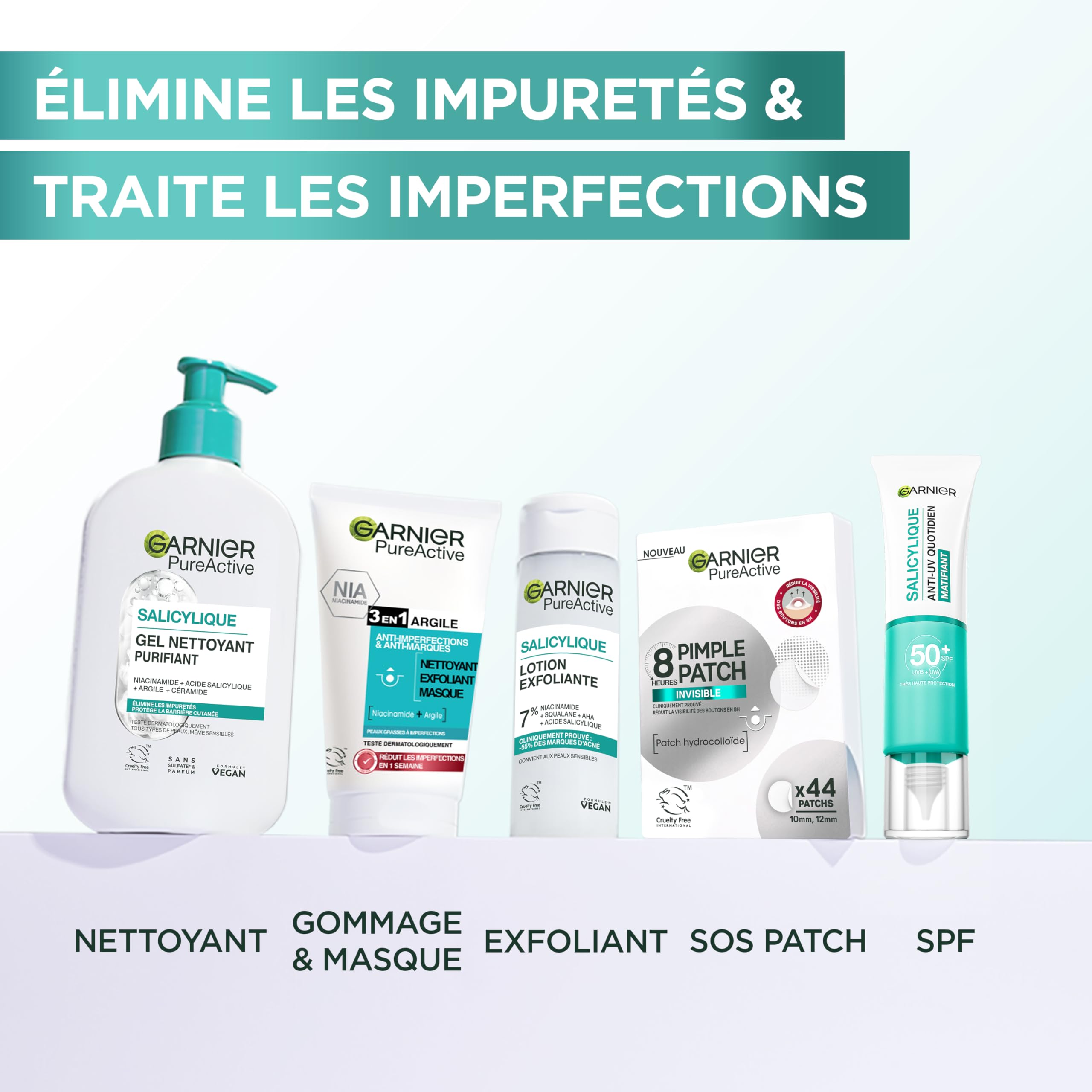 Garnier Przezroczyste łatki na pryszcze, niewidoczne hydrokoloidowe plastry na pryszcze zmniejszają widoczność w 8 h, opakowanie XXL 44 sztuki, skierowane przeciwko pryszczom i trądzikowi