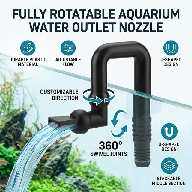 Foto 6 de 8 de Salida de agua, boquilla giratoria libre para acuario, plástico flexible negro para acuario para acuario