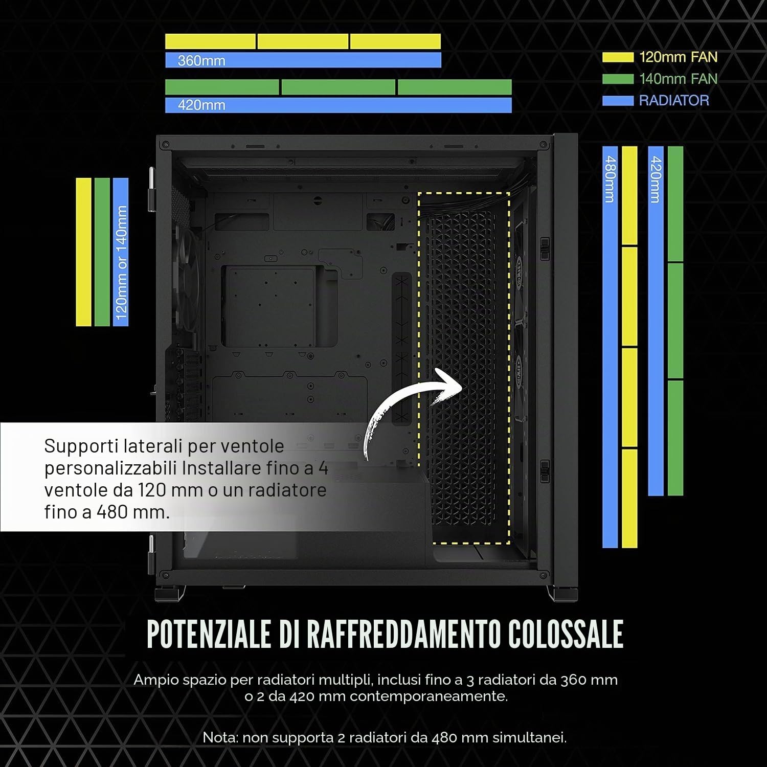 Corsair 7000D AIRFLOW Case per PC ATX Full-Tower (Pannello Anteriore a Flusso d'aria Elevato, Tre Ventole da 140 mm con Ripetitore PWM Incluse, Generoso Spazio Interno), Nero