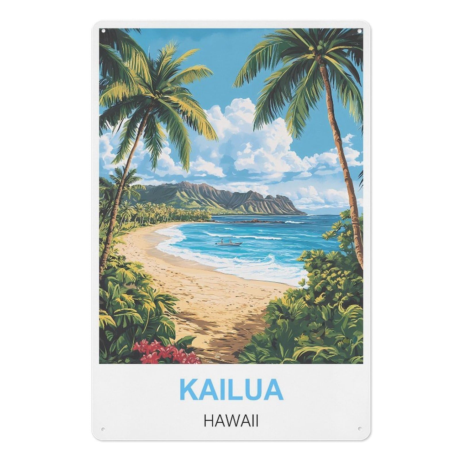 Kailua Hawaii Retro Design Tin Paintings Vintage Tin Sign 08x12inch(20x30cm) Wall Art for Home Office Bedroom Living Room Cafes Wall Decor
