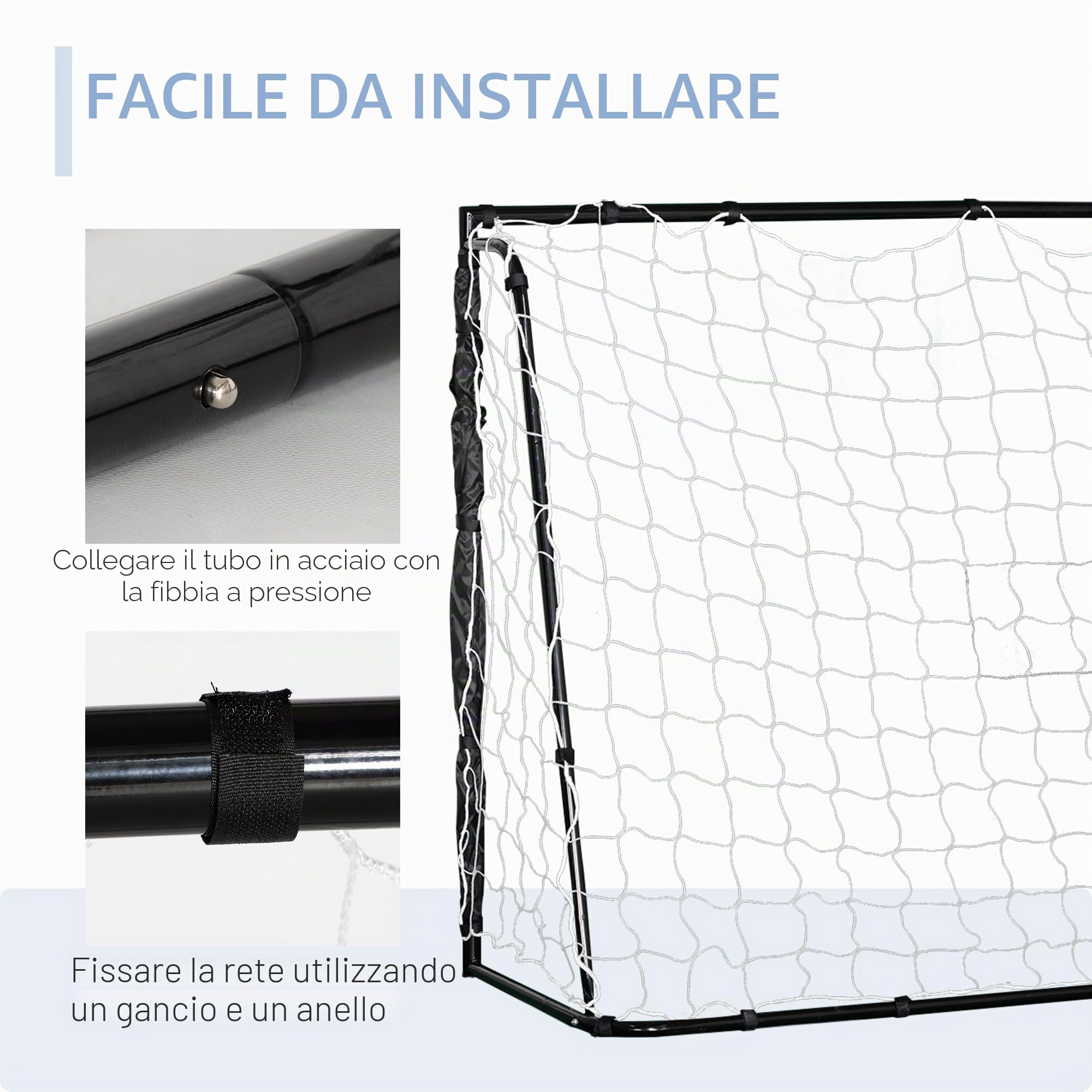 HOMCOM Gabbia da calcio - Gabbia da calcio - Scopo di allenamento dim. 186 x 62 x 123 H cm - telaio in metallo rete PE - picchetti e attrezzi inclusi