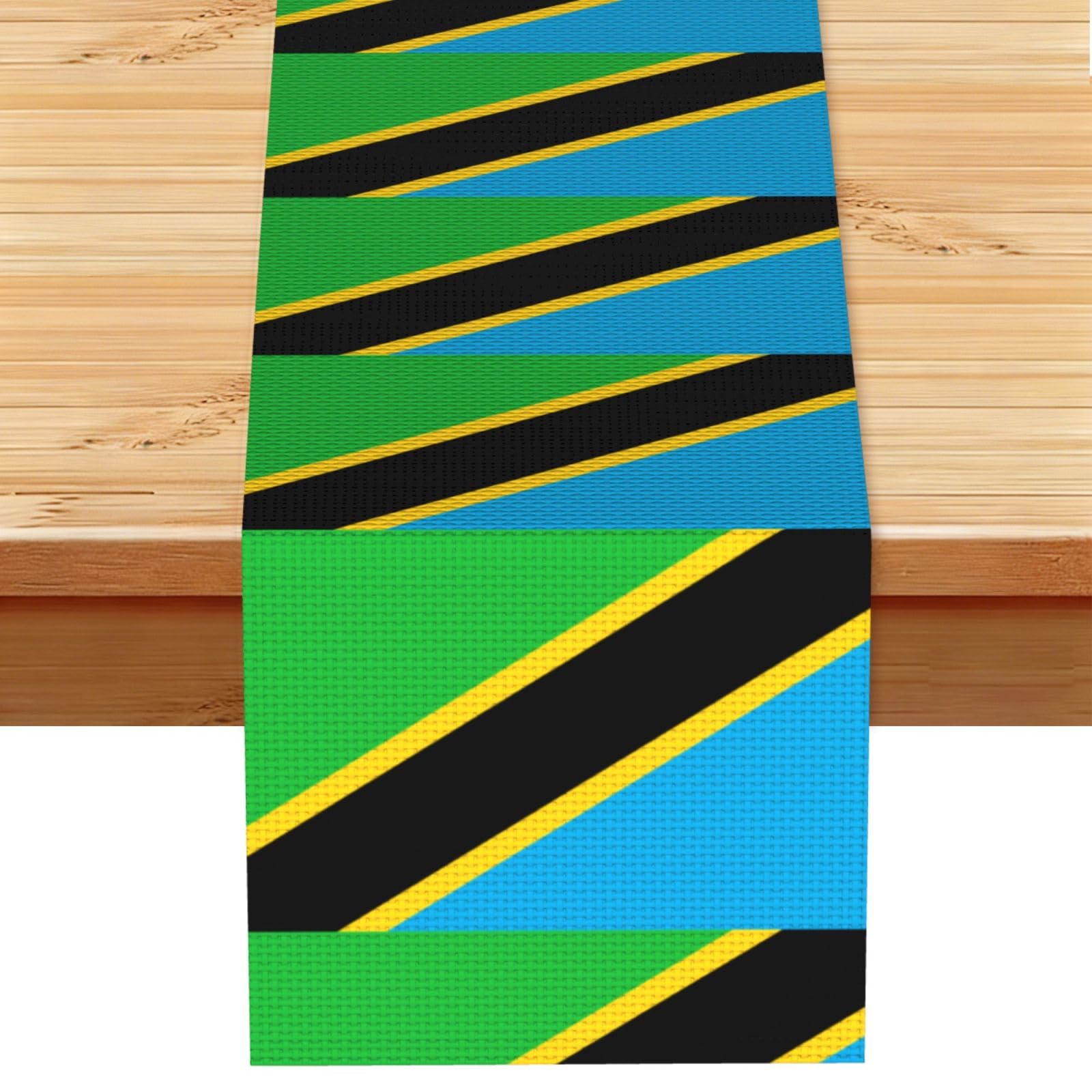 Tanzania Flag Linen Look Table Runner 13x72-Wrinkle Resistant Farmhouse Style for Dining Table Decor