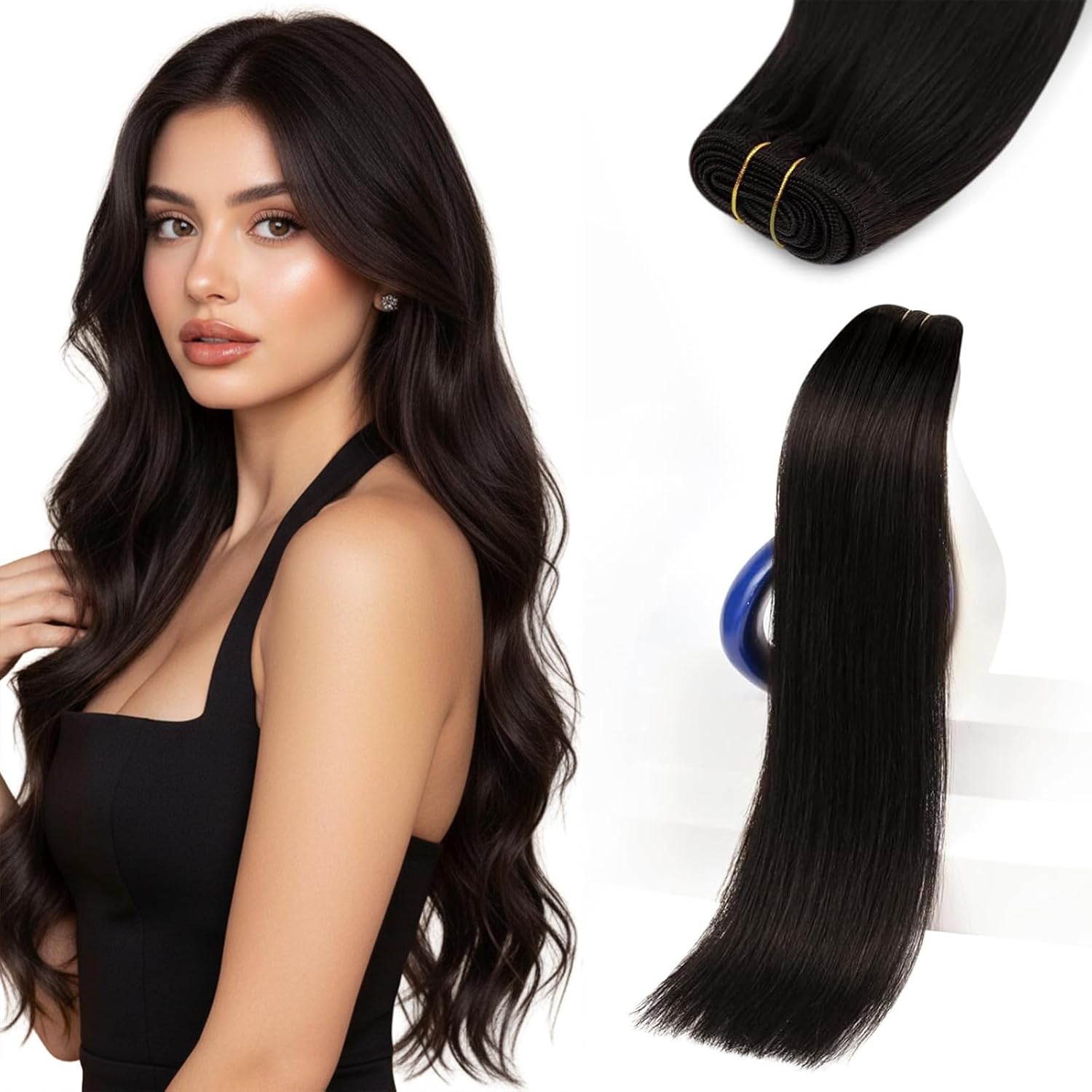 Sunny Hair Human Hair Extensions Sew In Brown Weft Hair Extensions Human Hair Darkest Brown Hair Weft Bundles Full Head Short Straight Hair Can Be Style 12 Inch 70G