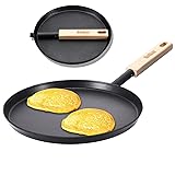 Frying Pan Skillet 8-inch Flat Crepe Pan, Lightweight Grill Pan with Wooden Handle for Camping Indoor Outdoor Cooking Black #1 8-inch