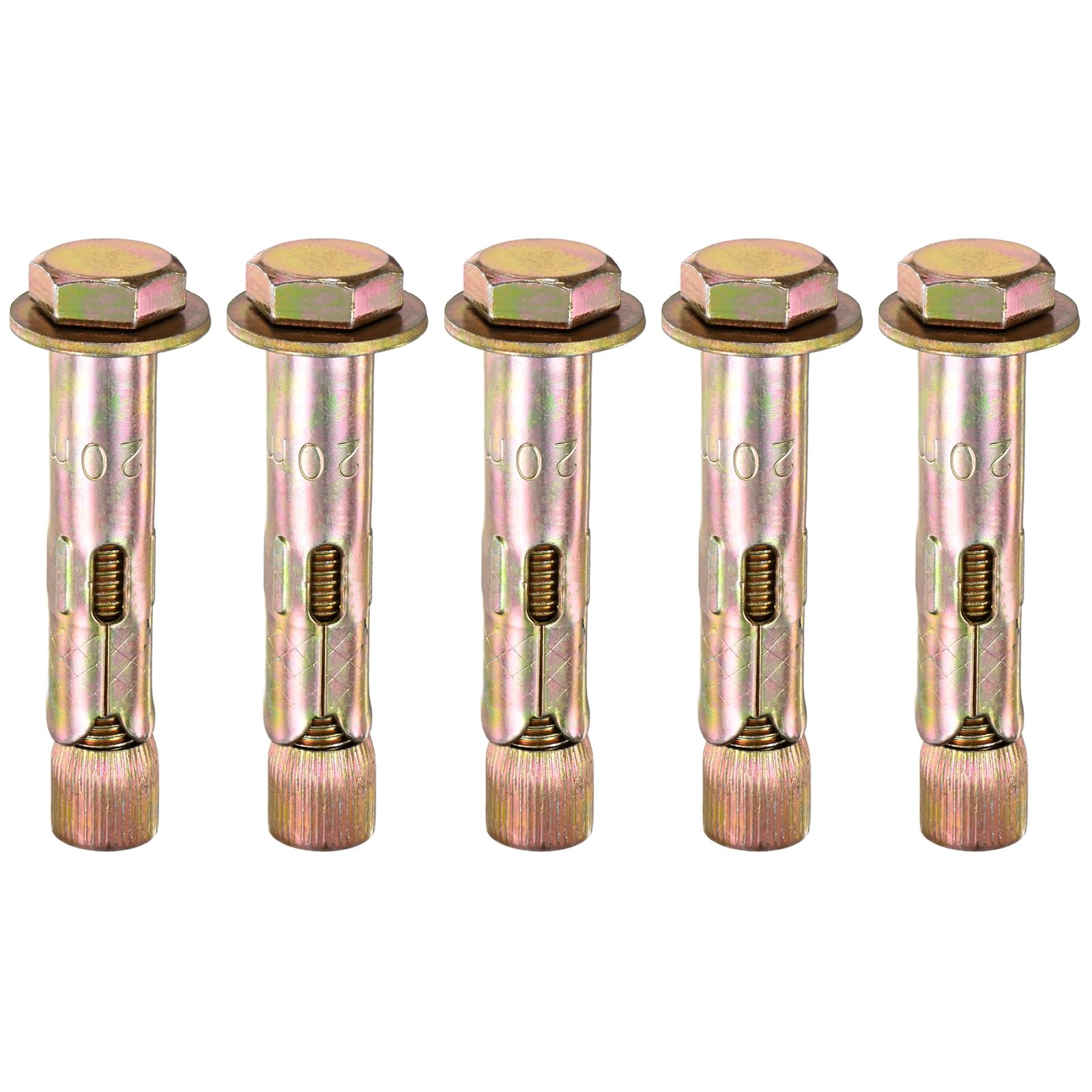 M METERXITY 5-Pack Hex Expansion Bolt, M16x100mm Colored Galvanized Iron-Carbon Steel External Hex Expansion Bolts, Anti-Corrosion Metal Bolt for Concrete/Dry Brick/Block Walls — image 1