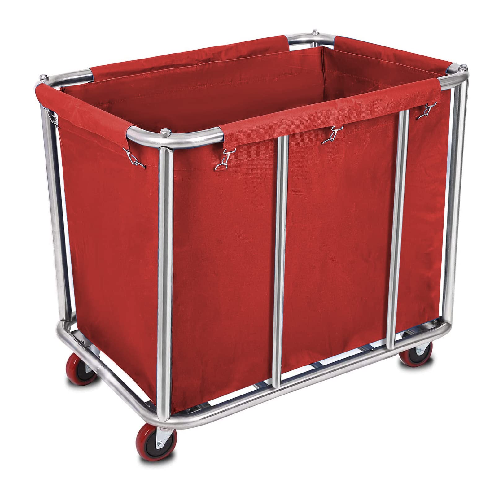 10 Bushels Laundry Cart Commercial/Home,Heavy Duty Large Stainless Steel Rolling Laundry Basket with Wheels?for Laundry Organizer and Storage,260LBS Load (Red)