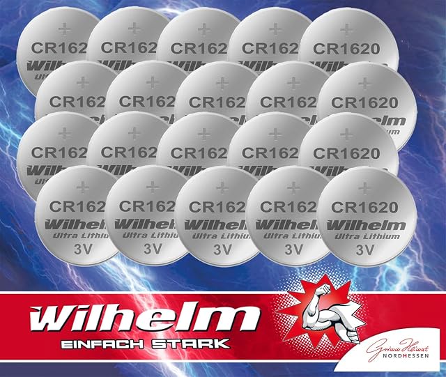 20 x CR1620 WILHELM litowe ogniwo guzikowe 3 V 70 mAh ø16 x 2,0 mm bateria DL1620, 6620