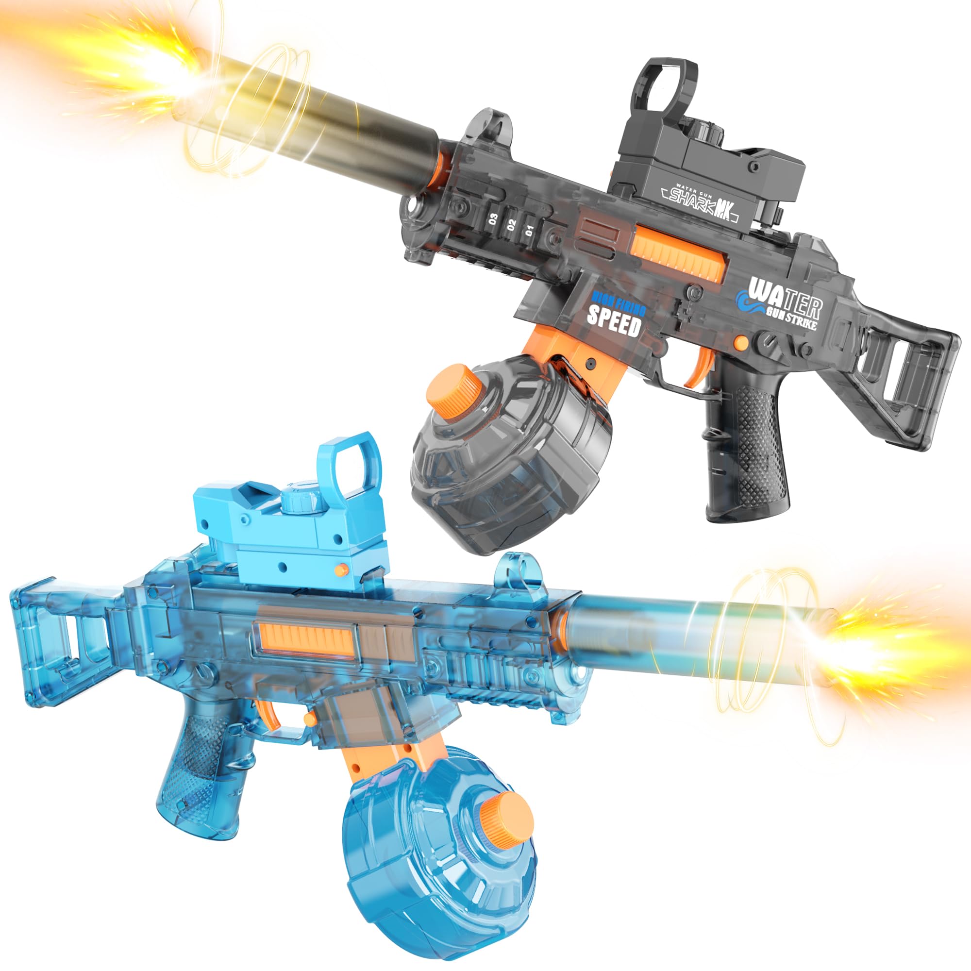 2 Pack Electric Water Guns for Adults & Kids, Automatic Squirt Guns with 32Ft Long Range, 300 Water Shots, LED Light, Summer Outdoor Swimming Pool Water Toys, Gray and Blue