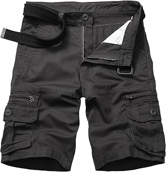 Mens Cotton Cargo Shorts Relaxed Fit Outdoor Casual Work Shorts with Zipper Pockets No Belt