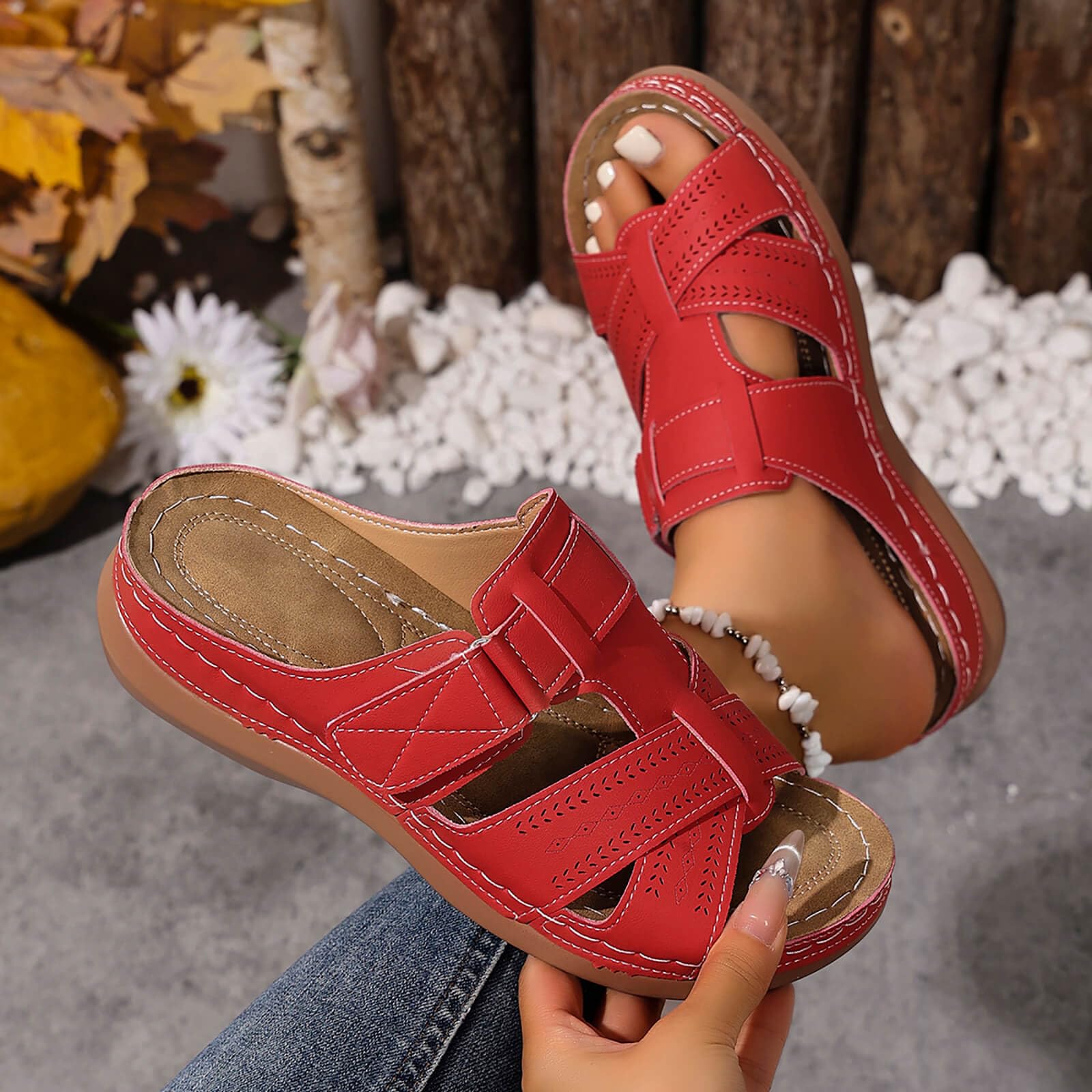 Ciabatte Ortopediche Donna Estive pelle Anatomiche Sandali Pantofole Zeppa Comode da Casa Eleganti Leggere Ciabatte per Fascite Plantare Moda Aperta Antiscivolo Arch Support Sandalo Spiaggia Mare