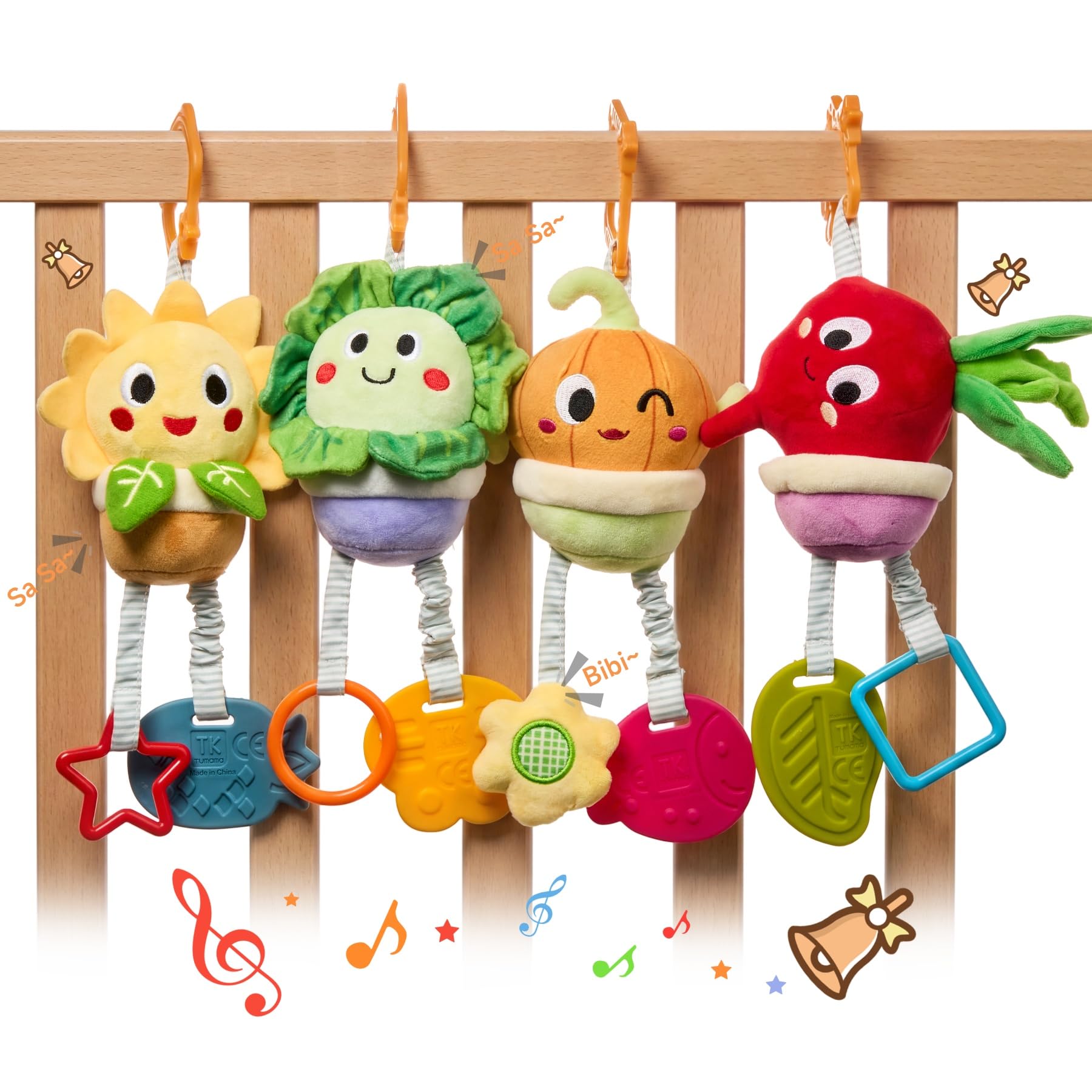 TUMAMA KIDS Juguetes Colgantes para Bebés 3 6 9 12 Meses, Colgantes para cochecitos de bebé,Sonajero recién Nacido, Planta de Peluche con Juguete de Agarre, Sonajeros Suaves Juguetes para Bebés