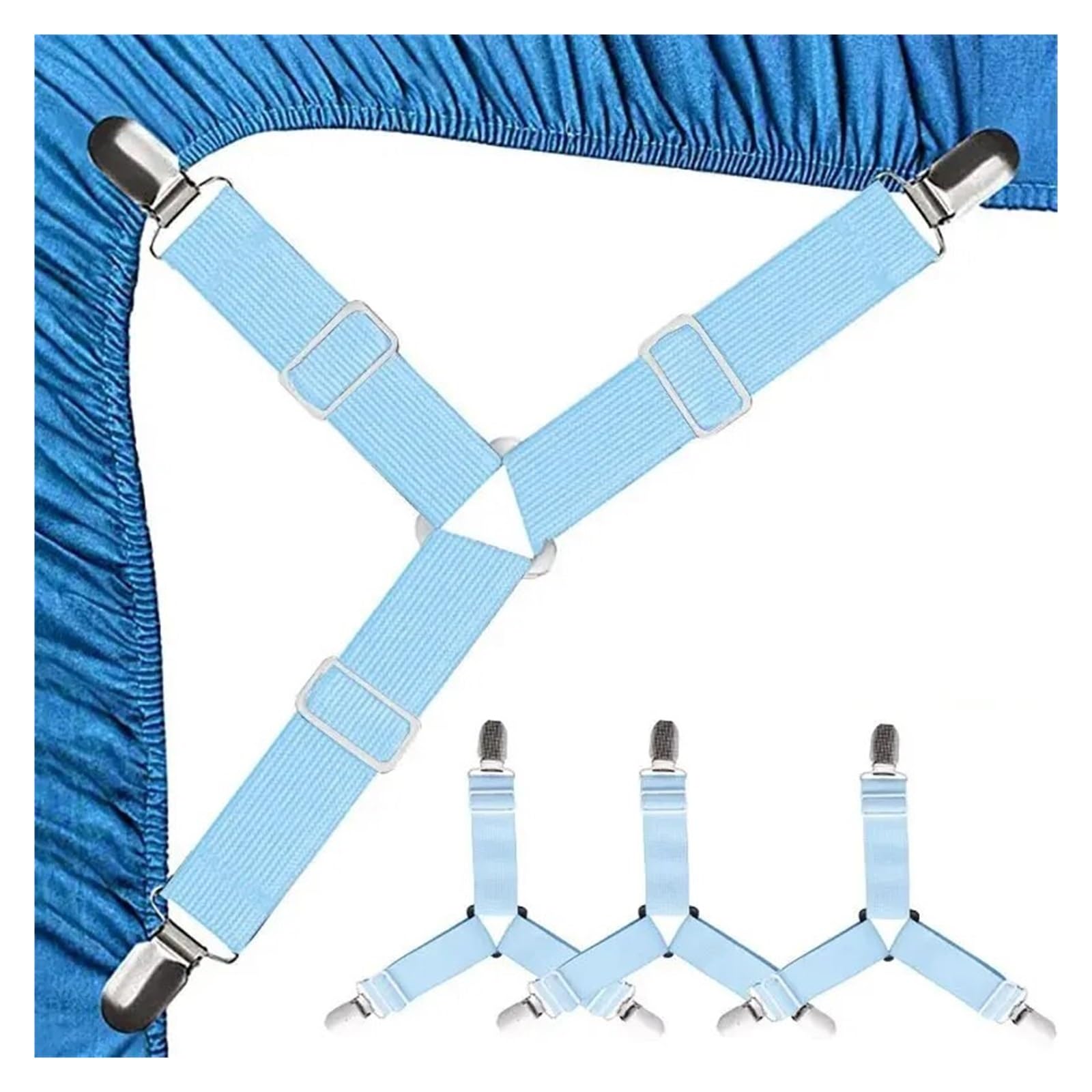 PFMSAAF bed sheet clips 4 Pcs Triangle Bed Sheet Holders Fitted Clips Adjustable Suspenders Mattress Gripper for Cover for bed(4pcs blue)