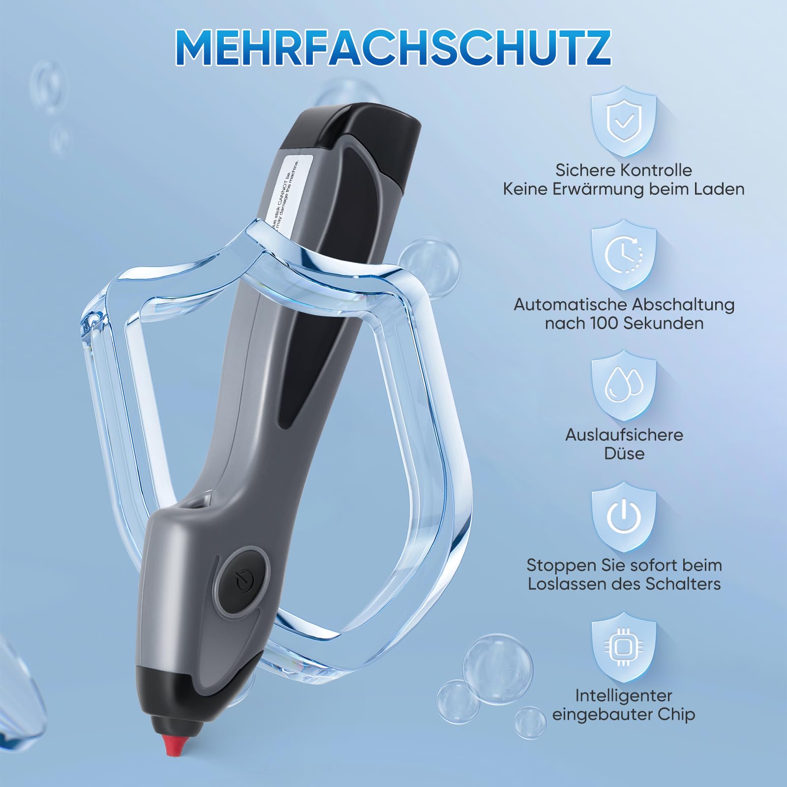 Kabellose Heißklebepistole mit Akku - 6S Schnellvorheizen & Automatischer Tropfschutz, Inkl. 6 Farbigen Bastel-Heißklebestiften (185mm) für Handwerk und Dekoration