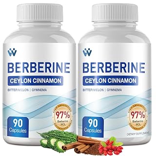 Berberine Supplement 1500mg - Berberine with Ceylon Cinnamon, Berberine HCl 97% Purity Complex Supplements, Non-GMO Vegan - 180 Capsules - Amazon product rated Grade A