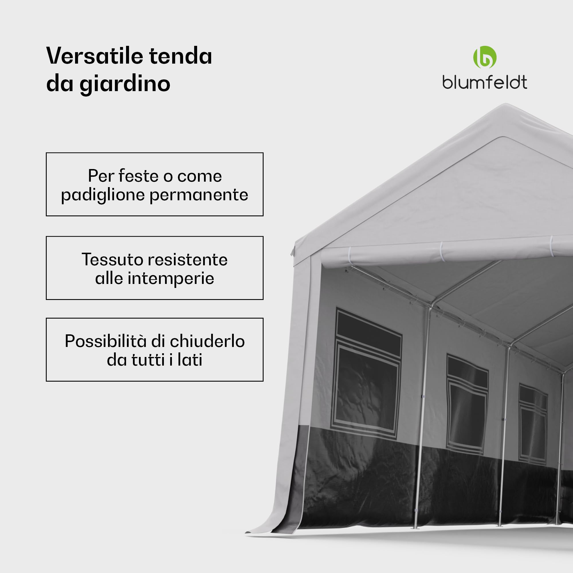 Blumfeldt Gazebo - 6x3m, Gazebo Esterno Resistente, Tetto in PE, Pareti Laterali con Finestra, Telaio in Acciaio, Facile da Montare, Protezione da Insetti, Ideale per Feste e BBQ