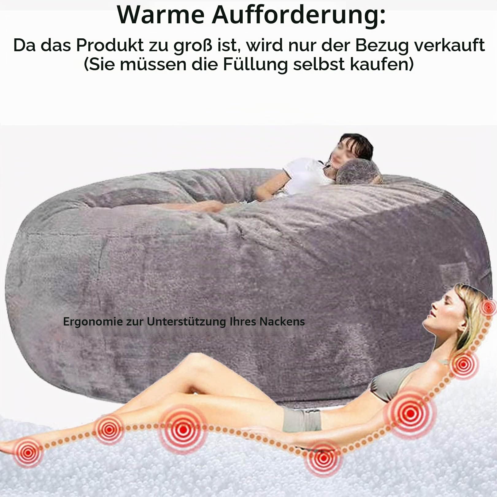 Riesiger Sitzsack-Sessel aus Kunstfell, waschbar, Jumbo-Sitzsack, Memory-Schaum-Möbel