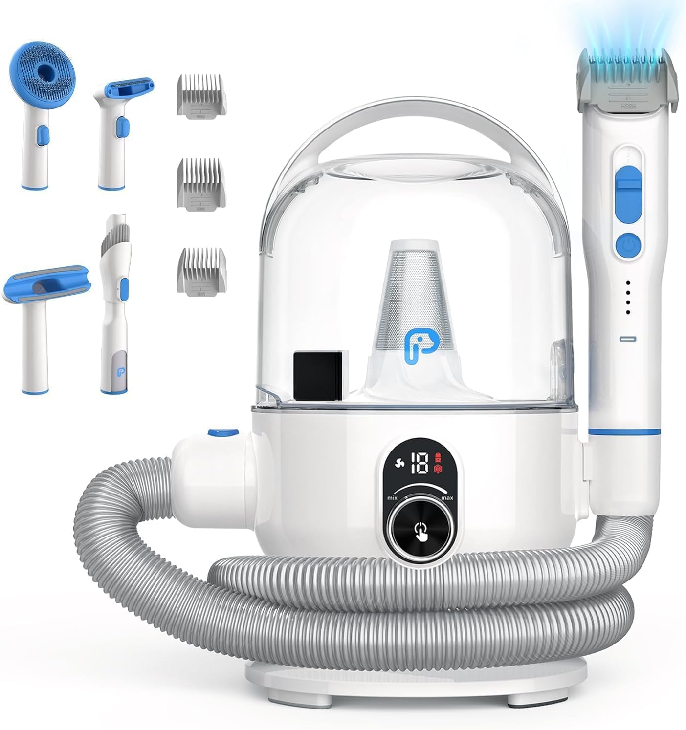 Dog Hair Vacuum & Grooming Kit, 5-In-1 Pet Grooming Solution With 99% Pet Hair Suction, Pet Grooming Vacuum With 2L Large Dust Cup, Low Noise, Professional Grooming Tools for Dogs Cats, Blue