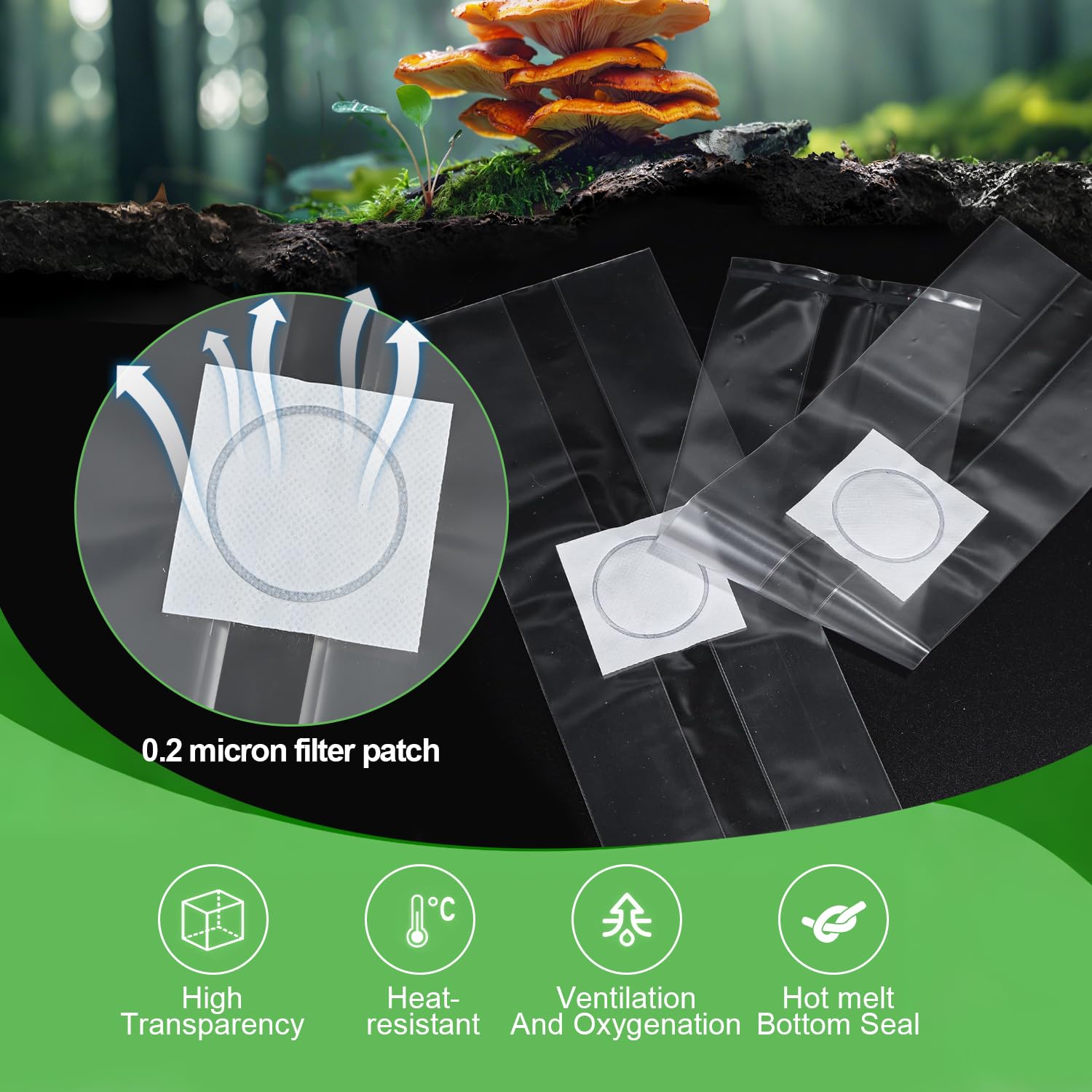 60 Piezas Bolsas de Cultivo de Hongos de 18 x 35 cm con Filtro Transparentes Juego de Cultivo de Hongos Saco de Cultivo de Setas Bolsa de Cultivo de Setas Accesorios para Cultivo