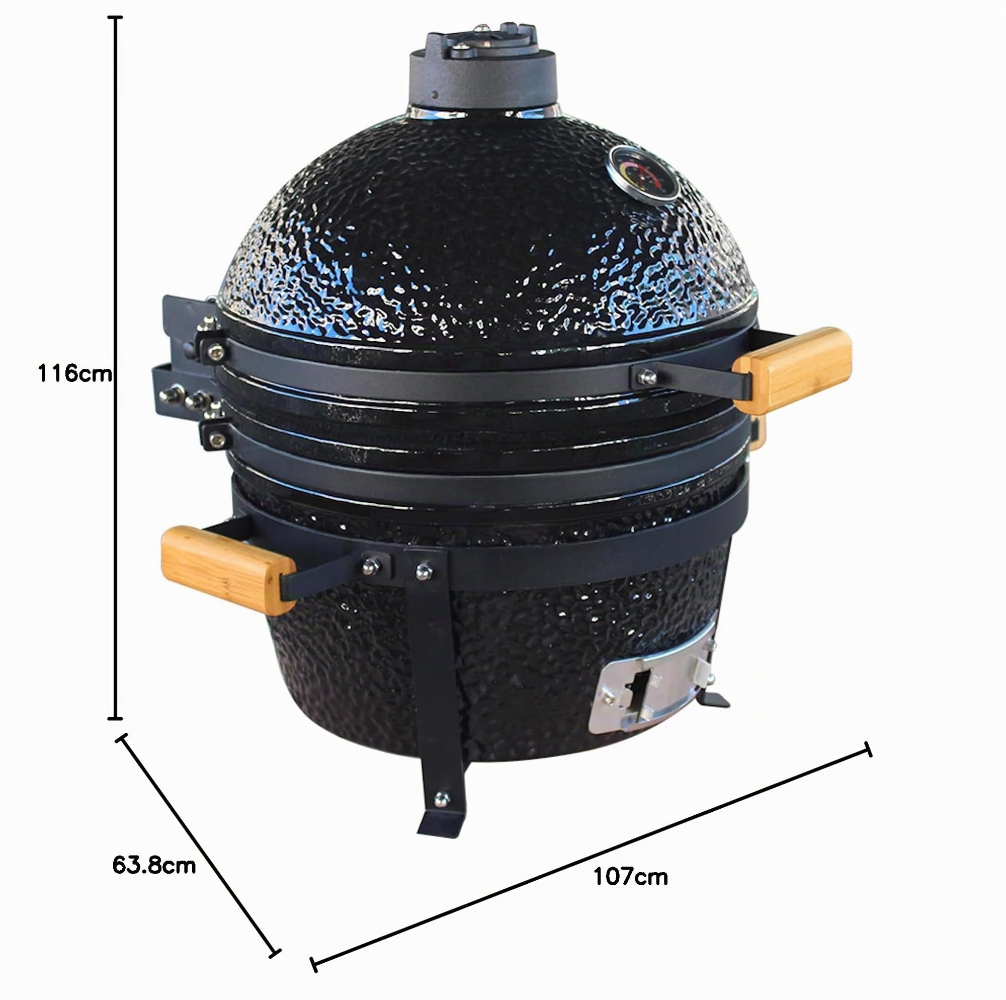 COOKFIRE - Barbacoa Kamado de Carbón Ø 40 cm - BBQ Grill Japonesa Con Termómetro y Asas de Bamboo - Portátil y Cerámica - Mini Parrilla (Negro)
