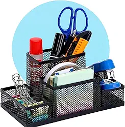 Organizador de Mesa Premium Aramado Preto 4 Divisórias Caneta Lápis Clips Escritório Home Office Escola