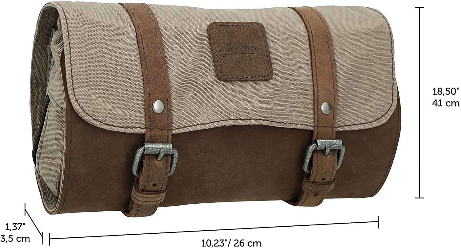 Gusti Waschtasche Leder - Rodney Damen und Herren Kulturtasche zum Aufhängen Kosmetiktasche Kulturbeutel Reise Schminktasche Organizer Toilettenartikel Canvas Khaki Leder