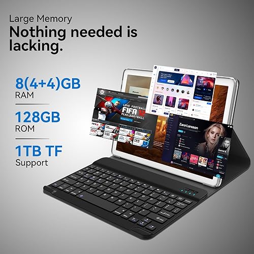 Miniatura 3 de Tableta 2 en 1 con teclado, las últimas tabletas Android de 128 GB ROM, tableta de 10 pulgadas con chip octa-core compatible con WiFi de 5+2.4 GHz,