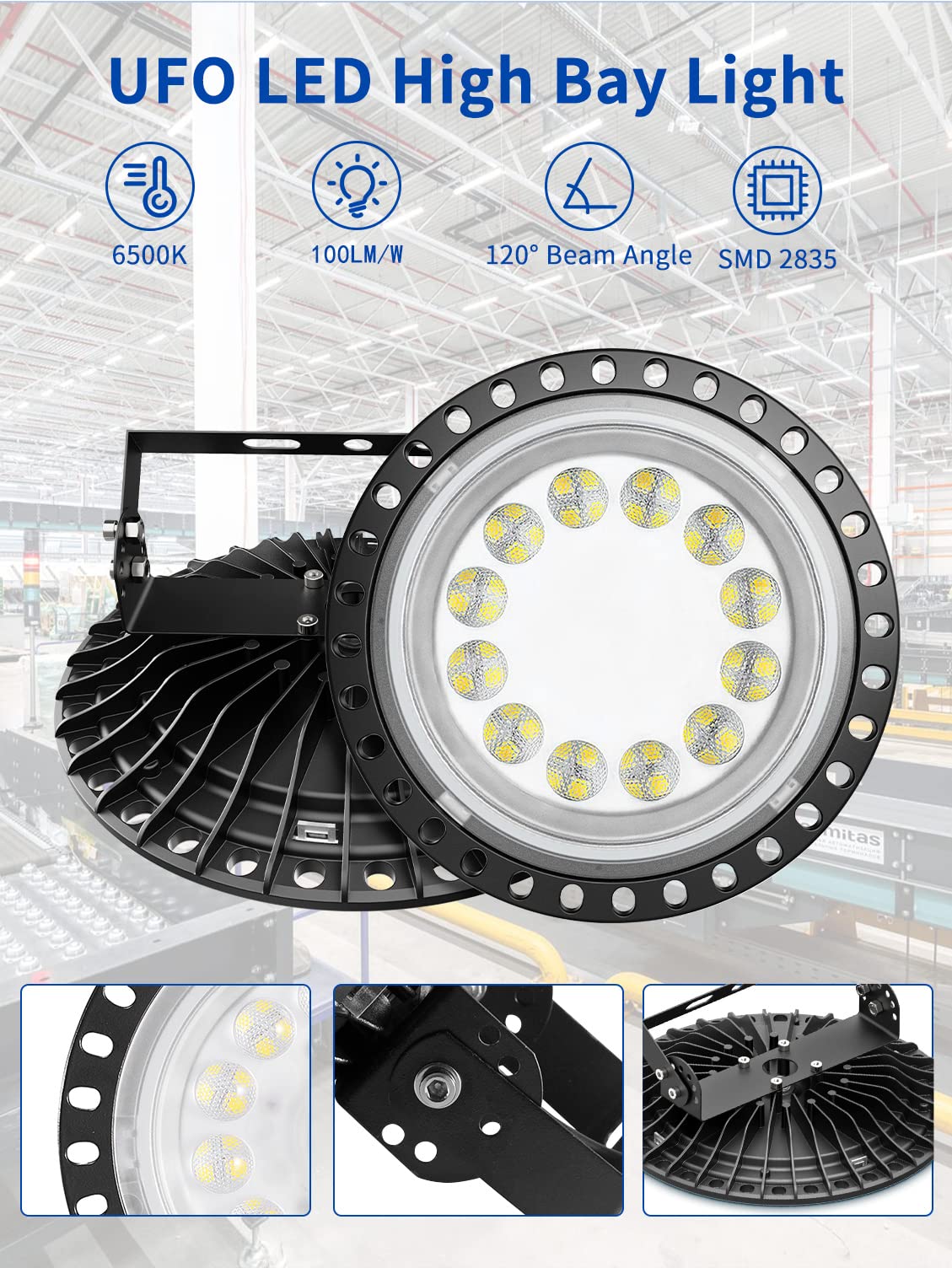 8 szt. UFO LED 5000 W, reflektor LED 50000 LM, zimna biel 6500K LED UFO, oświetlenie zewnętrzne 120°, ultra cienka wodoodporna przemysłowa lampa punktowa IP65, lampa LED do garażu, fabryka fabryczna