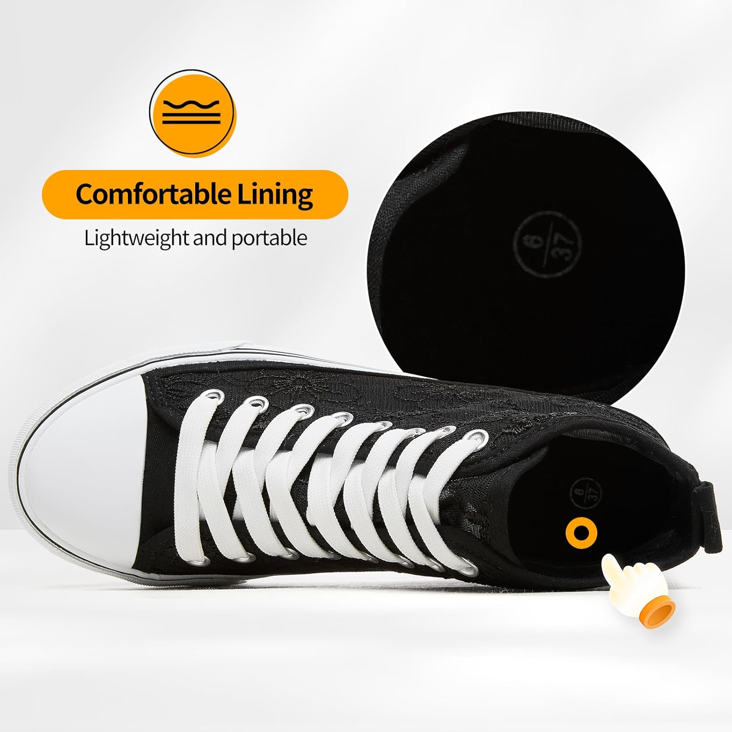 ZGR Womens High Top Sneakers with Embroidery Flower,Casual Breathable Mesh Lace Canvas Shoes,White Summer Tennis Shoes for Women - Image 5