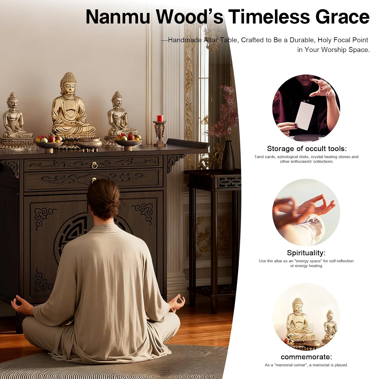 Wood Witch Meditation Altar Table At Home For Spiritual Buddhist Religious Buddha Personal Shrine Ancestral Ancestor Chinese Table For Altar Pooja Tables With Storage High Altars Tables (47.2 inch)
