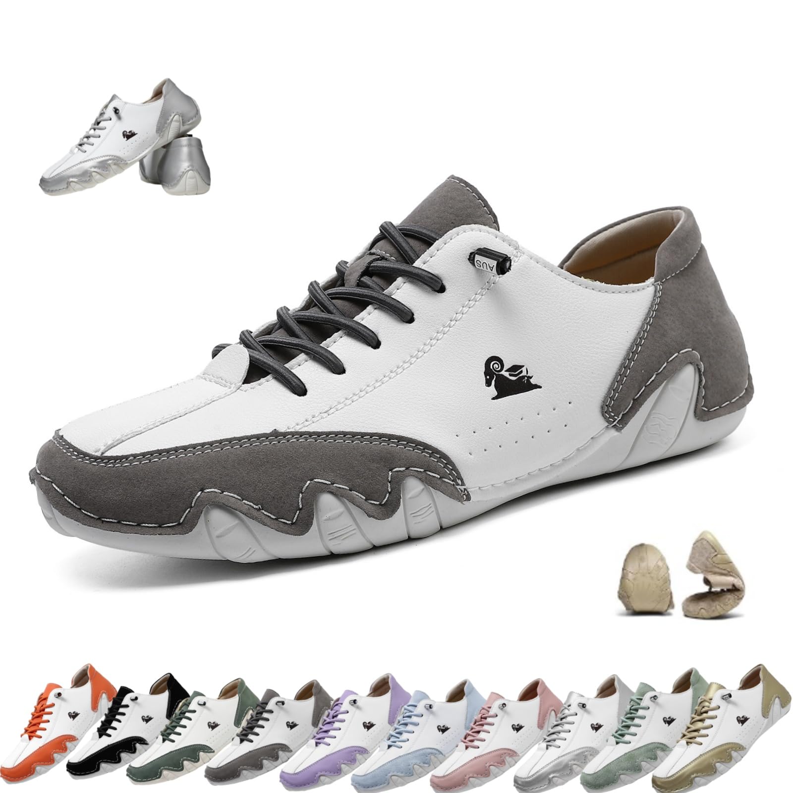 Handgefertigte Leder-Low-Top-Wanderschuhe für Herren und Damen | Wasserdichte, lässige Unisex-Outdoor-Schuhe mit Gummisohle, bequeme Schlupfschuhe, zum Autofahren, Wandern, Camping