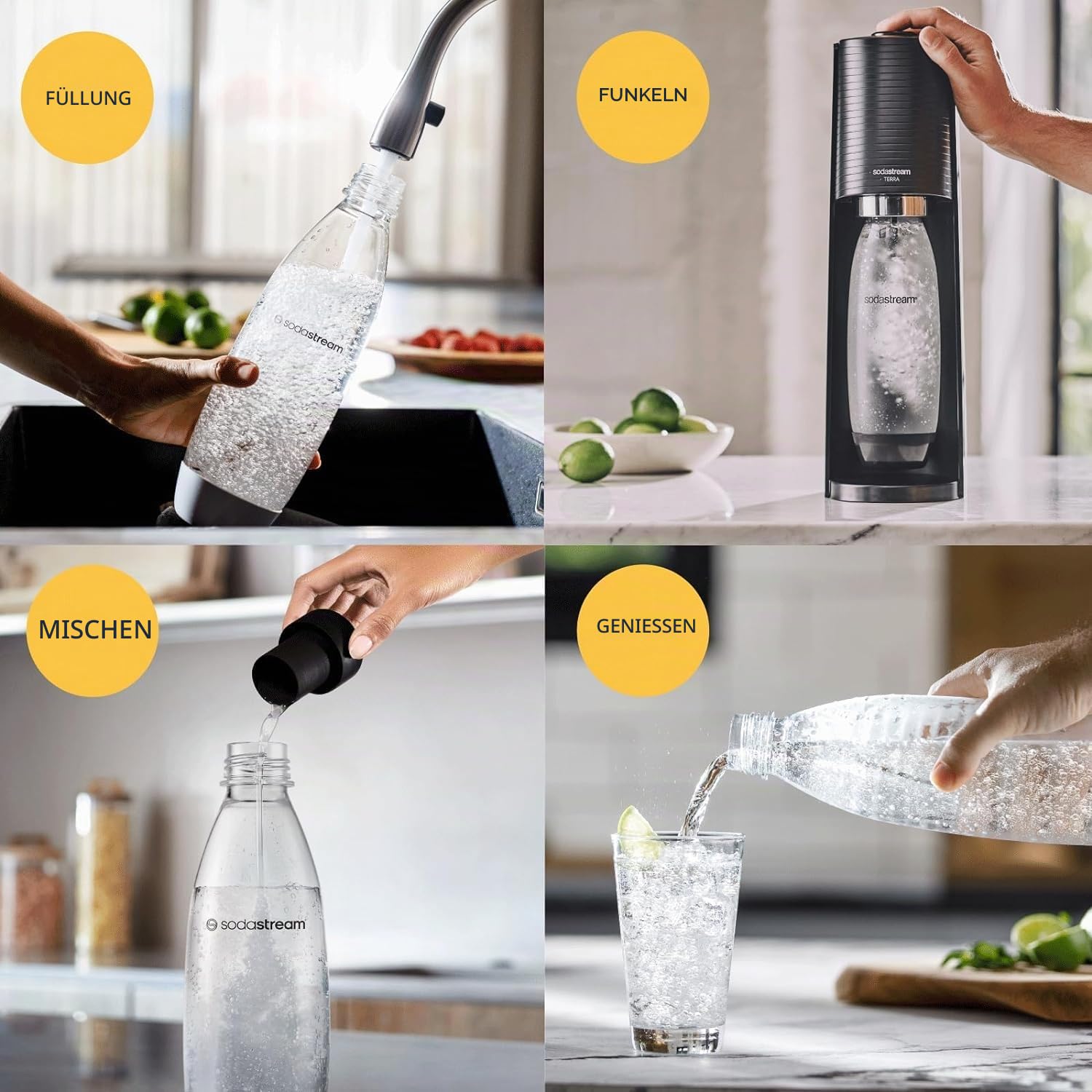 SodaStream - Terra Sparkling Water Maker Starterpaket, Quick Connect CO2-System, inklusive 60L Gasflasche, 1 x 440ml Pepsi Max, BPA-freie 1L Flasche, umweltfreundlich & reduziert Plastikmüll, schwarz