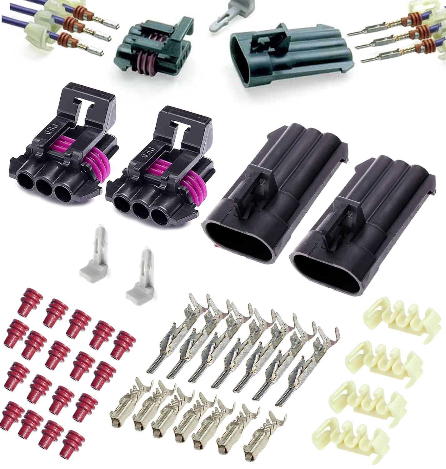 ELITE.CITI 2-Pack (3-Way) Connector Metri-Pack 150 Series Sealed (3-PIN) 16 V & 14 amps, w/16 18 AWG