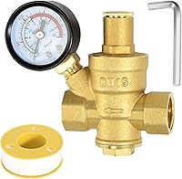 FASBET 1/2 Inch Brass Water Pressure Regulator with Gauge - Adjustable Reducing Valve for Home Appliances