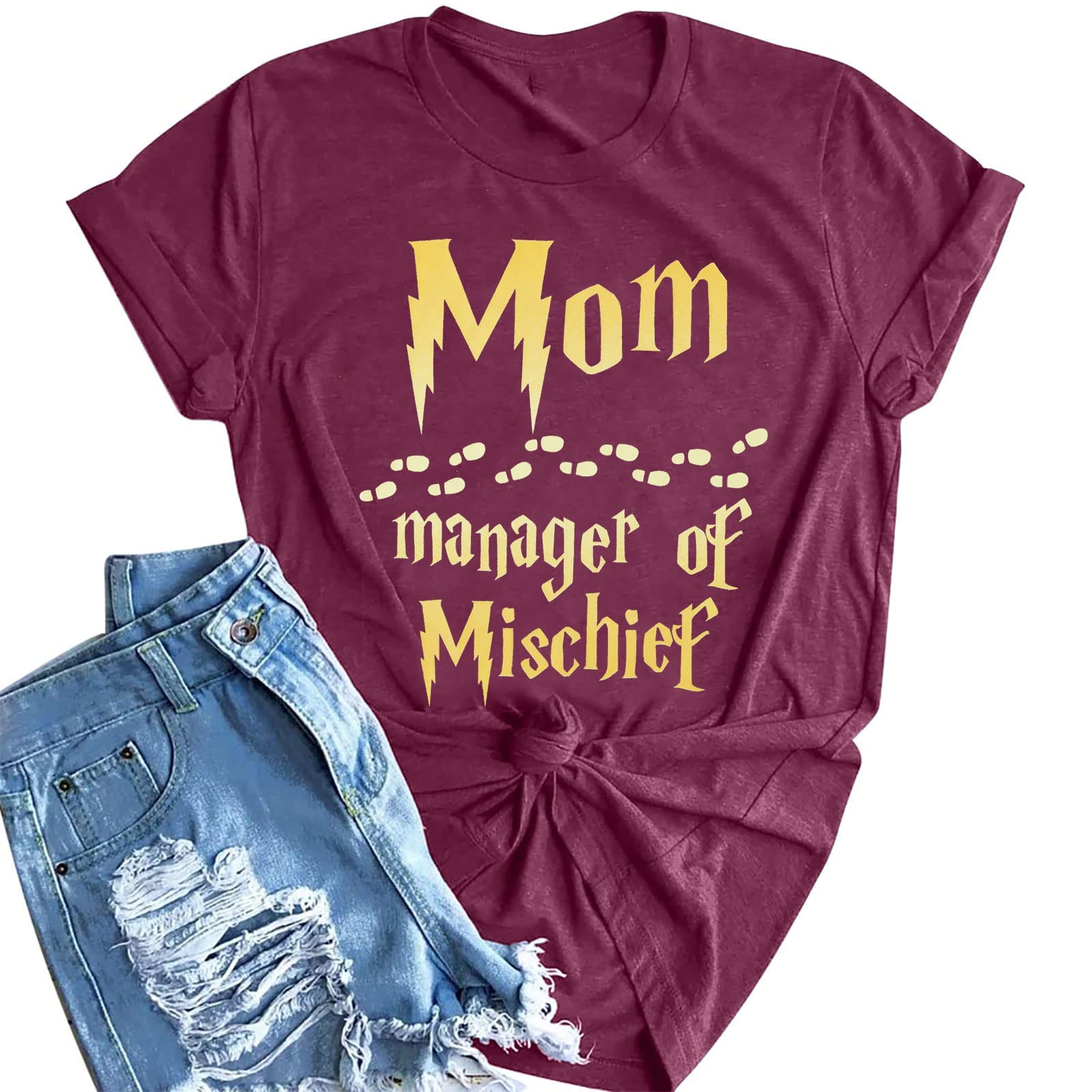 VILOVEWomen Funny Mom T Shirt Manager of Mischief Shirt Fantastic Mama Shirt Wizard Magic Mom Shirt Mothers Day Tee Tops