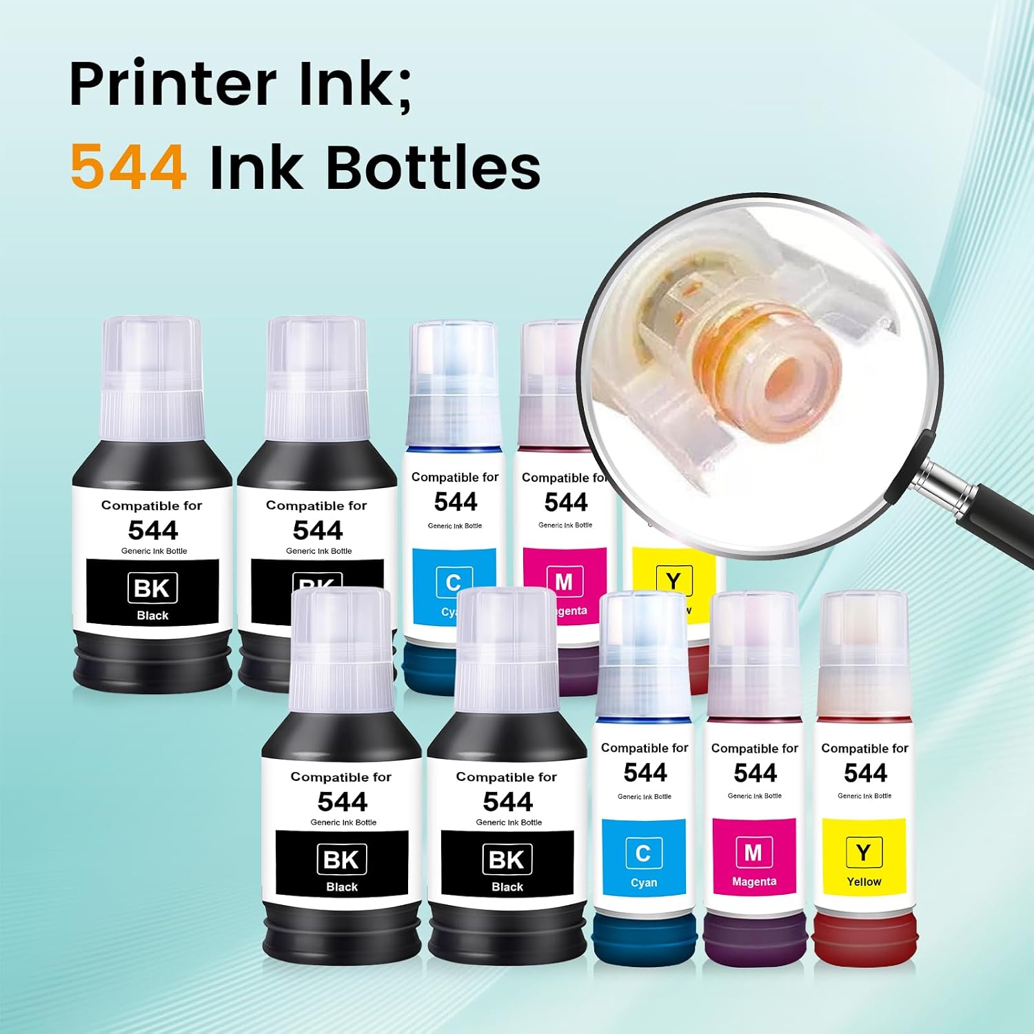 T544 Ink Refill Bottles Compatible with EPS 544 Refill Ink T544120 T544220 T544320 T544420 for L1210 L1250 L3110 L3150 L3160 L3210 L3250 L3251 L3260 L5290 L5590 (4BK 2C 2M 2Y, 10 Pack)