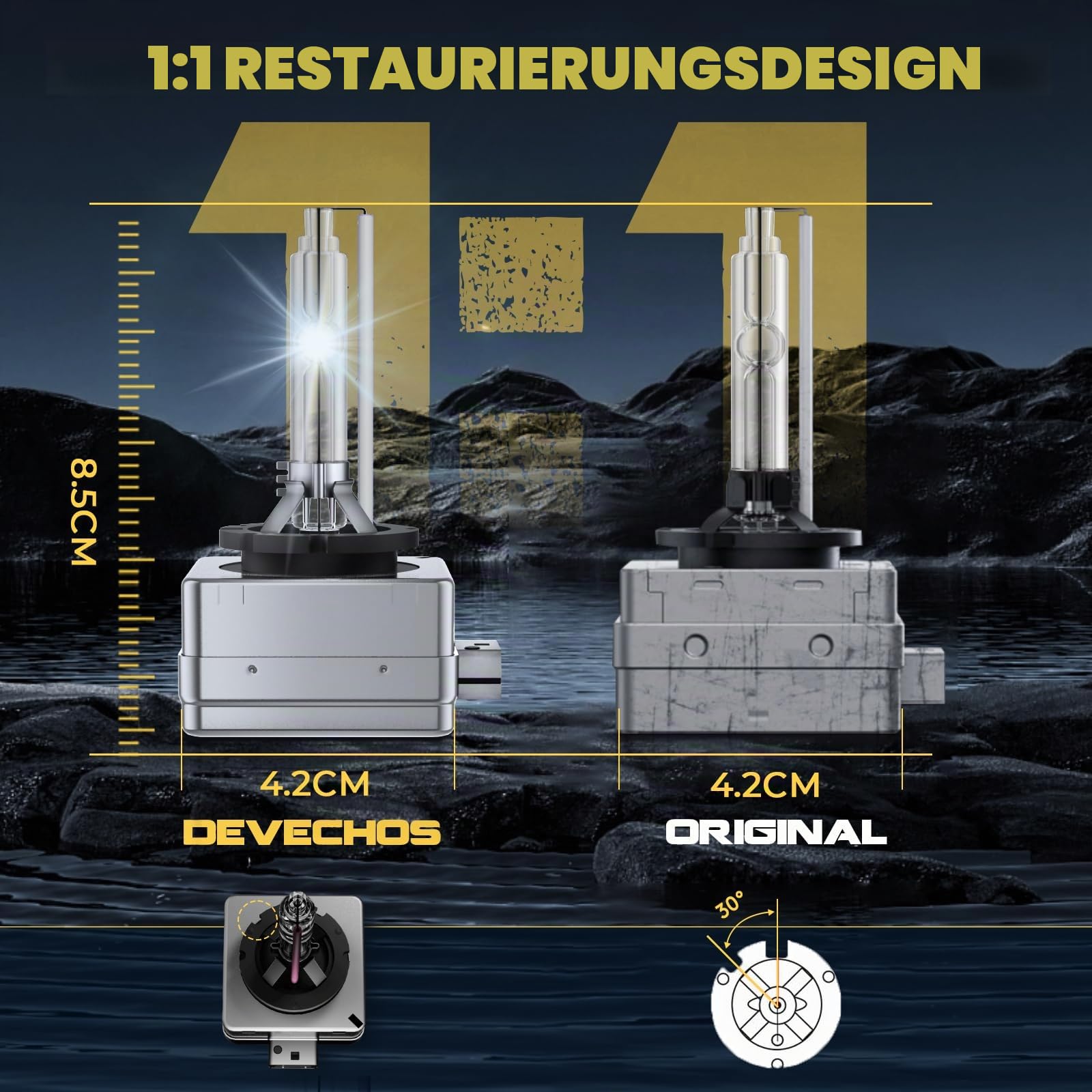 D1S Xenon Brenner Scheinwerfer für Auto -12V 35W 1:1 Ersatz HID Lampe für Original Lampe Auto, Pack of 2-6000K