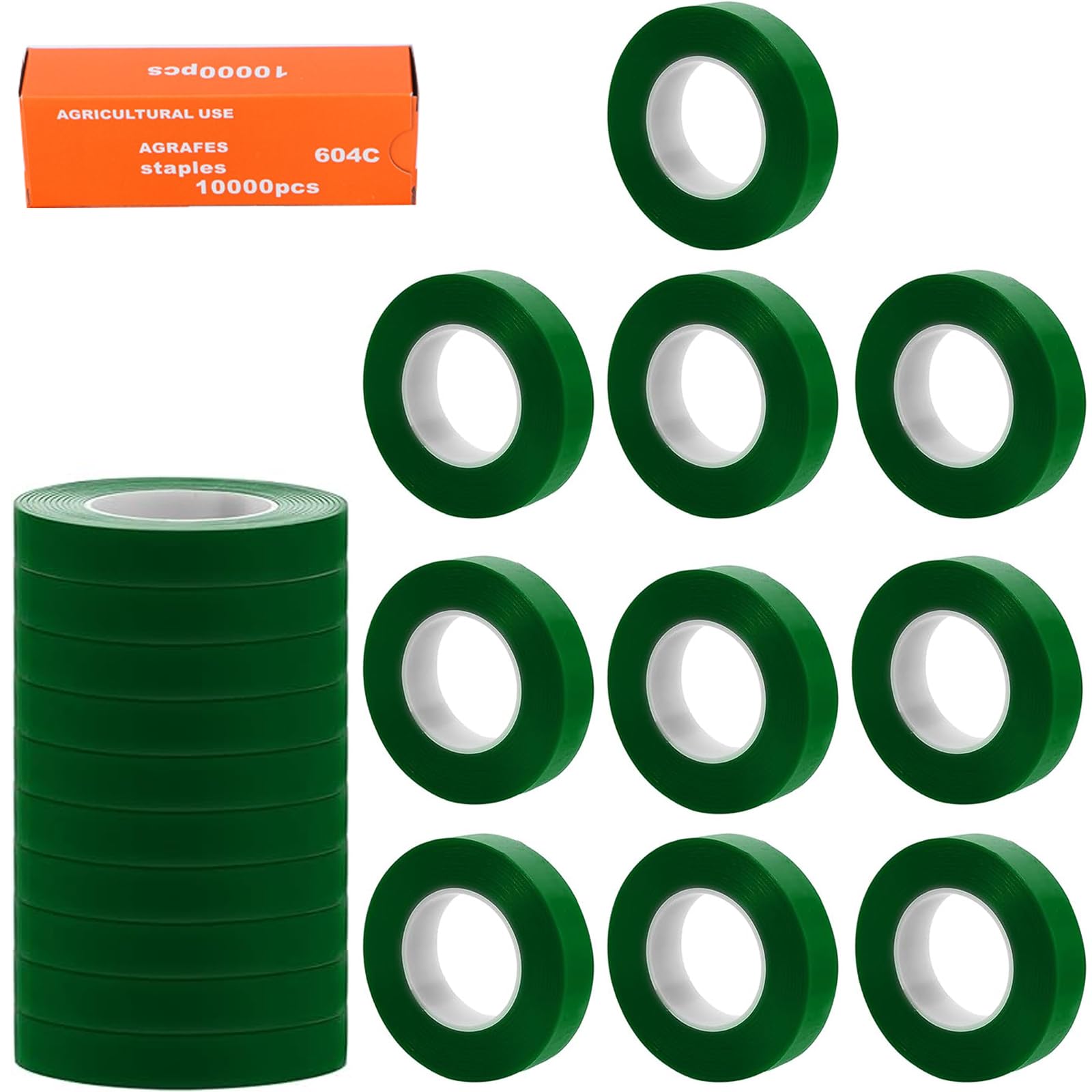 Cinta para encuadernación de plantas, herramienta con 20 rollos de cinta adhesiva, 1 caja de grapas, cintas para atar plantas, embalaje de jardín, poda de verduras y máquina de encadenamiento