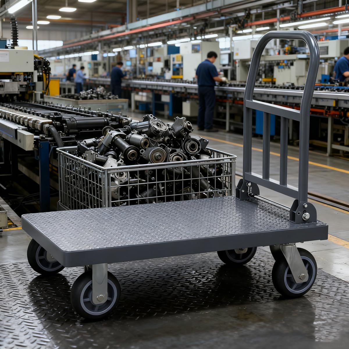 Carrelli a Piattaforma Mano da Magazzino Officina Portata 500 kg Grandi Ruote Pieghevole Carrello da Trasporto di Carichi Pesanti Camion ruote girevoli a 360° (90 x 60 cm)